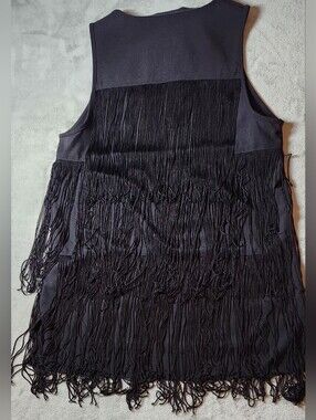 Trouvé Black Tiered Fringe Sleeveless Tank Blouse Size XS